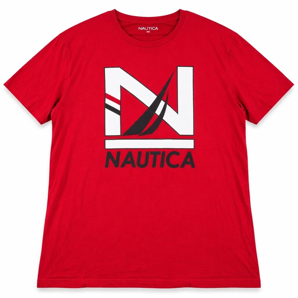 Nautica Men's XXL Red Graphic T-Shirt Big Logo Sail Tee 2XL Casual Streetwear